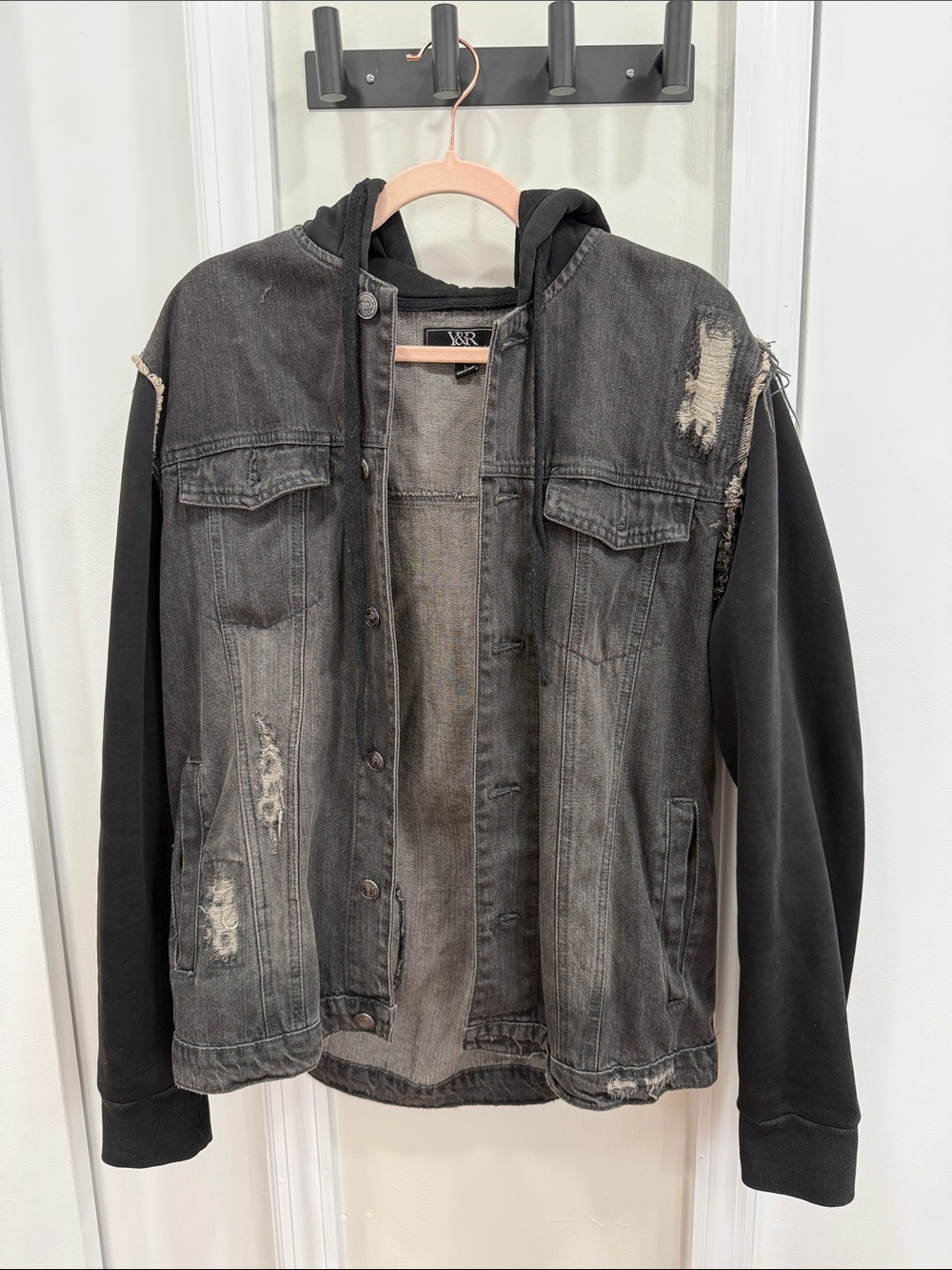 Young & Reckless Black Distressed Denim Jacket with Hood